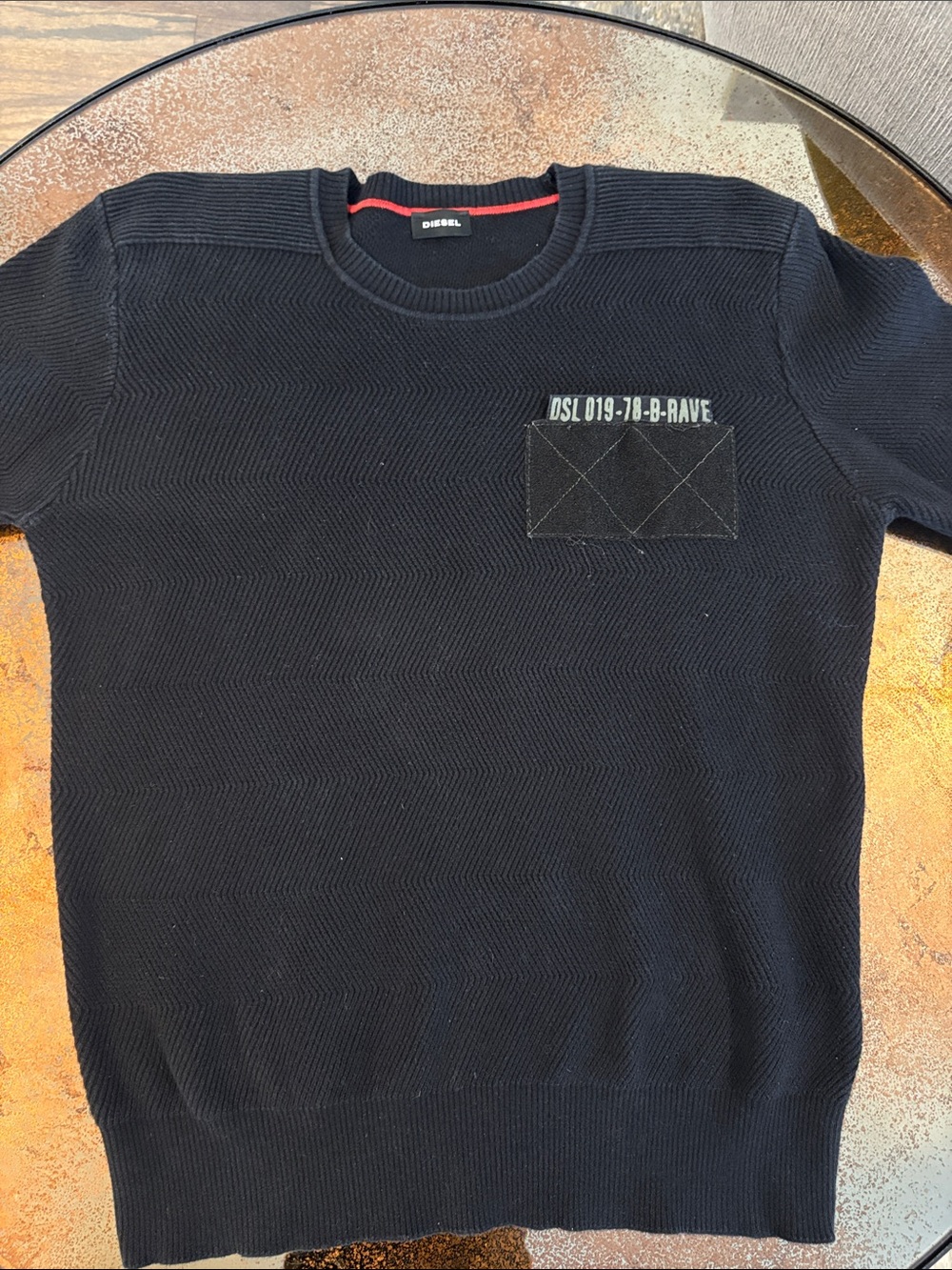 Diesel Black Crewneck Sweater with Chest Patch
